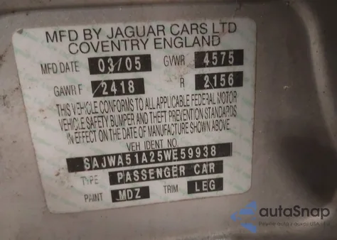 2005 Jaguar X-Type 3.0 из США, поврежденный, VIN SAJWA51A25WE59938